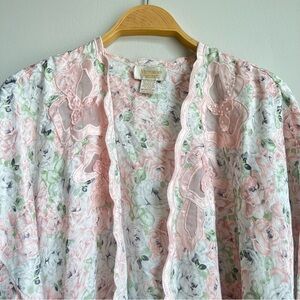 Vintage Victoria’s Secret Robe Embroidered Flowers Beads Pink Kimono Gold Label